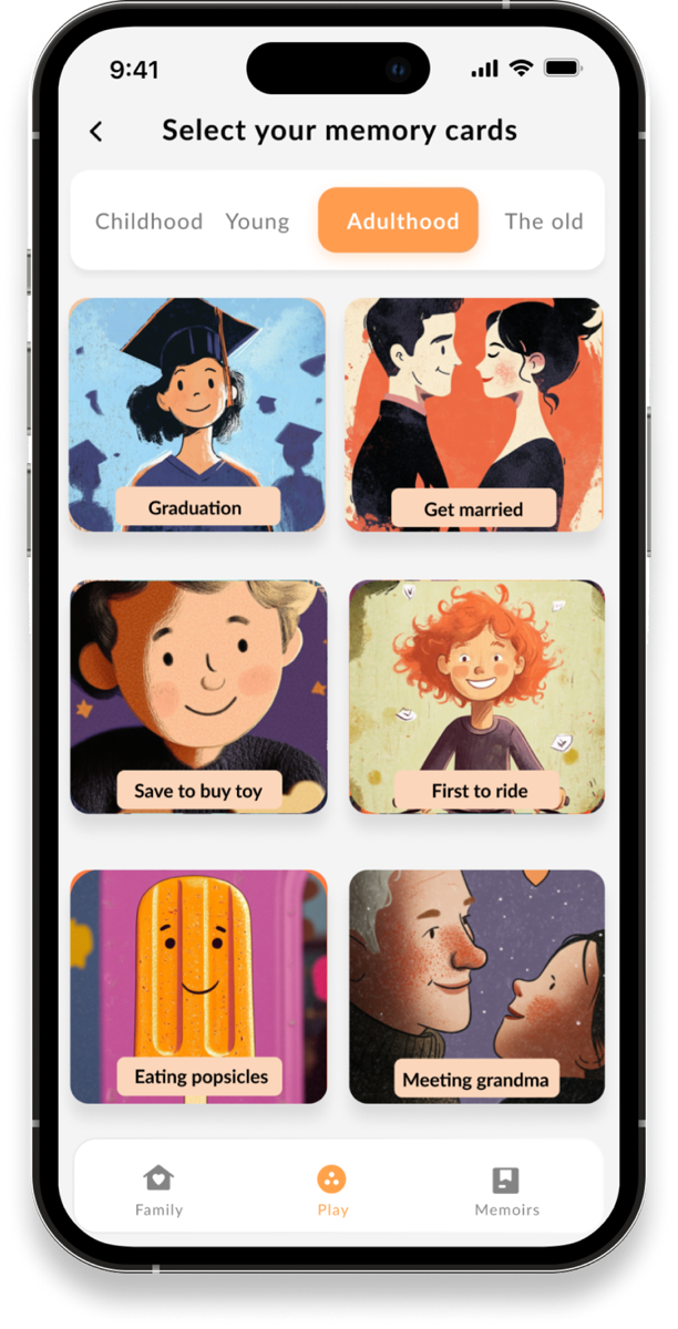 FaMemo cards screen