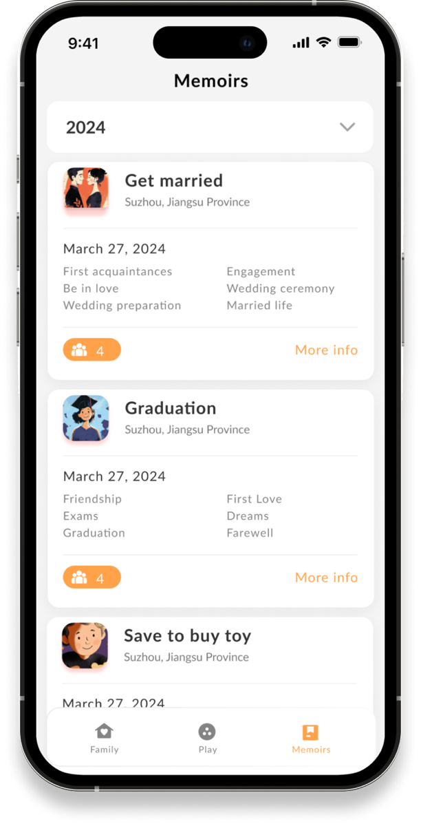 FaMemo memoirs screen