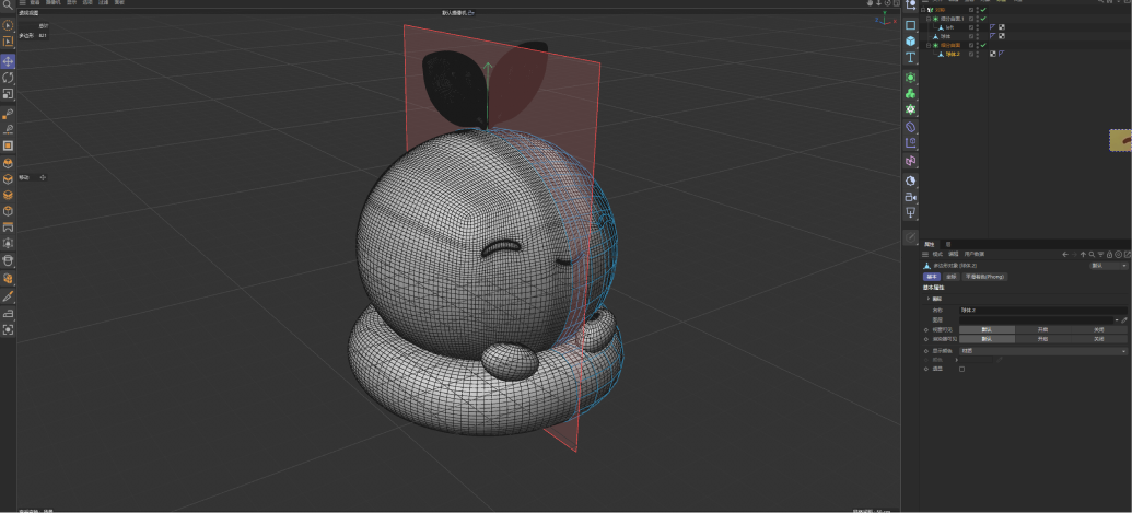 Cinema 4D 中圆形 PurePaw 角色的线框建模画面